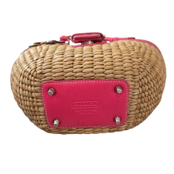Coach Butterfly Patch Wicker/Straw and Leather Trim  Double Handle Tote Bag - Picture 7 of 11